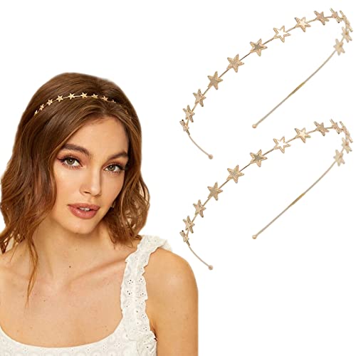 Aswewamt 2 Stück Legierung Fünfzackige Stern Stirnbänder Braut Haarreifen Hochzeit Haarschmuck Ornamente für elegante Frauen Mädchen (Gold) Cover