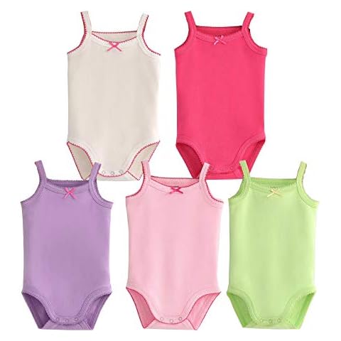 Infant/Toddler Baby Girls Spaghetti Strap Bodysuit Sleeveless Baby Tank Top Cotton Baby One-Pieces Pack of Summer Baby Clothes Outfit (12-18 Months) Cover