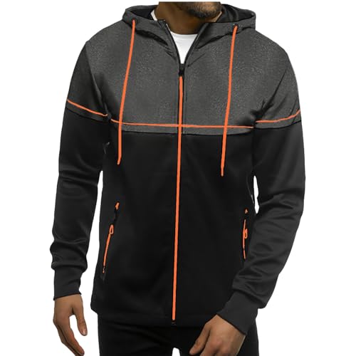 Cambkatl Men's Color Block Hoodies Coat Full Zip Casual Drawstring Long Sleeve Hooded Sweatshirt Jackets with Pockets