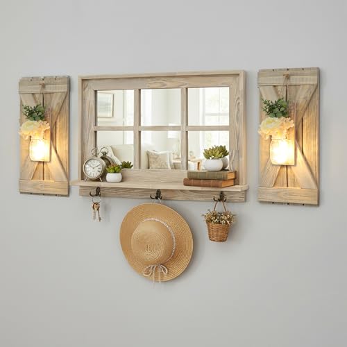 Besuerte Farmhouse Window Mirror with X-Style Shutters, 6-Pane Real Glass