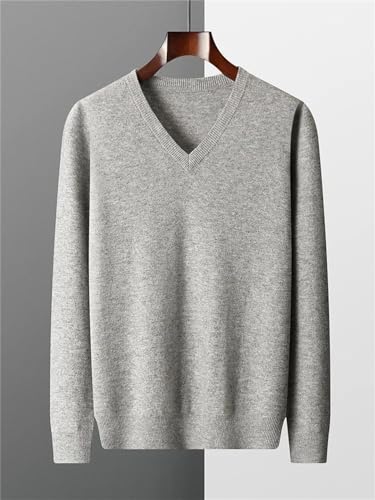 Vsadsau Men's Autumn and Winter Merino Wool Sweater V-Neck Knitted Casual Loose Pullover4