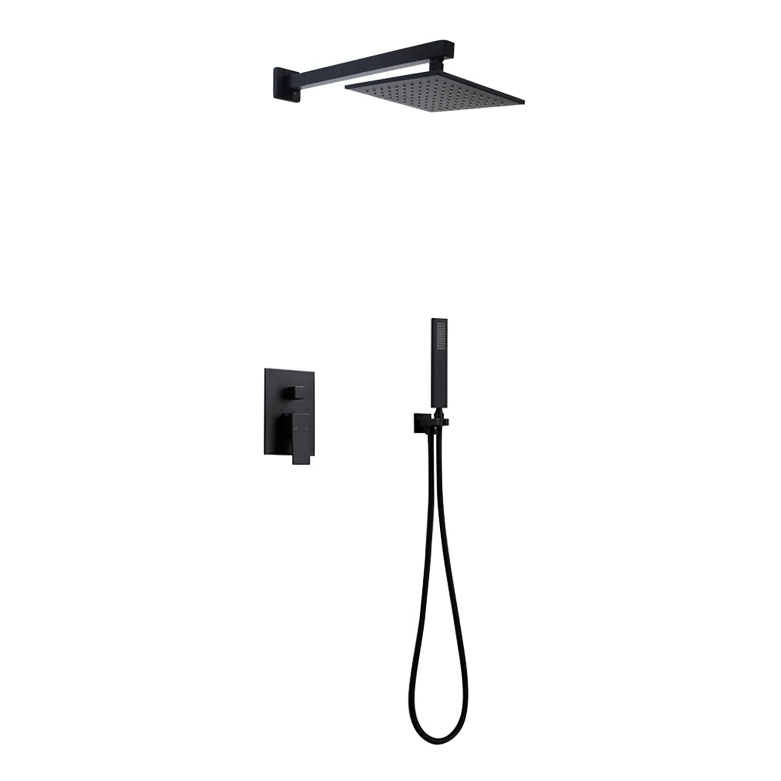 Grifo de ducha de baño de lujo en negro mate con sistema empotrado de latón duradero