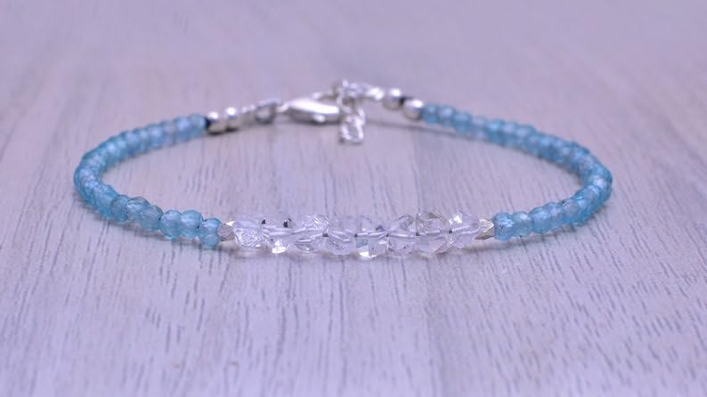 Bracelet Diamant de Herkimer Apatite 5mm argent stacking perles facettées