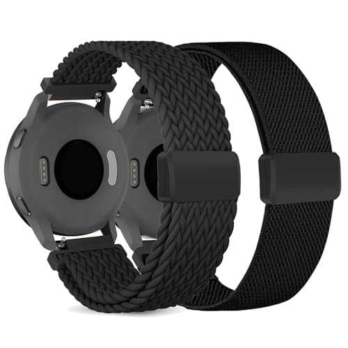 CUNUJIX 2 pulseras trenzadas de repuesto para Garmin Vivoactive 4S/Venu 3S/Venu 2S/Vivomove 3S, 18 mm, cierre magnético de nailon elástico, correa de repuesto para Garmin Forerunner 255S/265S, mujer y