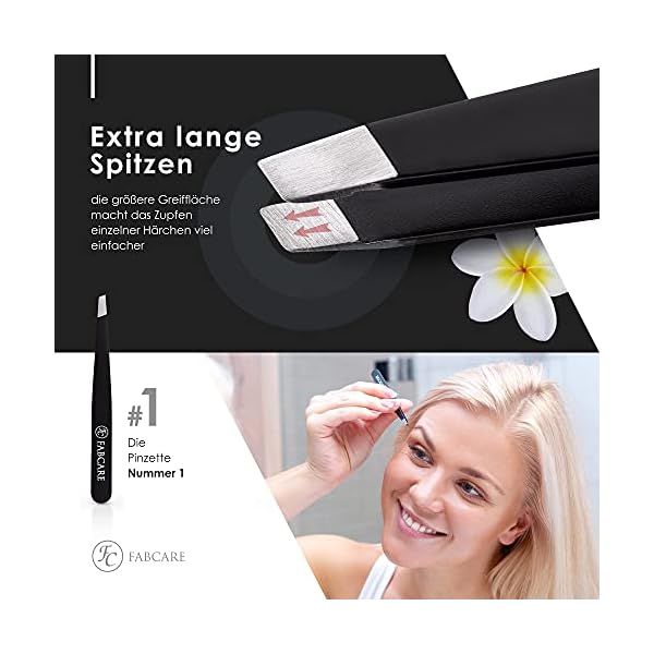 FABCARE Pinzette zum Augenbrauen zupfen (schräg) inkl. Etui - Verbesserte Spitze - Profi Augenbrauenpinzette mit Anti… – Bild 4