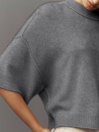 Image of Women's Short Sleeve Cropped Sweaters 2025 Summer Oversized Loose Fit Drop Shoulder Casual Sweater Tops