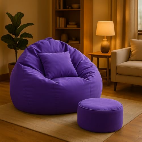 Image of karuto 4XL Bean Bag Cover with Footrest & Cushion (Without Beans) (Purple, XXXXL)