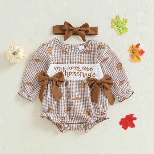 My First Thanksgiving Baby Girl Outfit My Rolls are Homemade Onesie Bubble Romper Fall Newborn Infant Clothes4