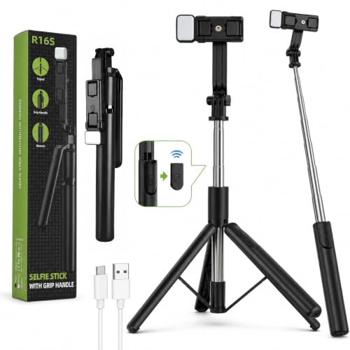 Image of 3-in-1 Bluetooth Selfie Stick Tripod with Wireless Remote, Extendable Tripod Stand & Grip Handle, Adjustable Phone Holder, Portable Selfie Stick, Travel R16S by UNBREAKcable