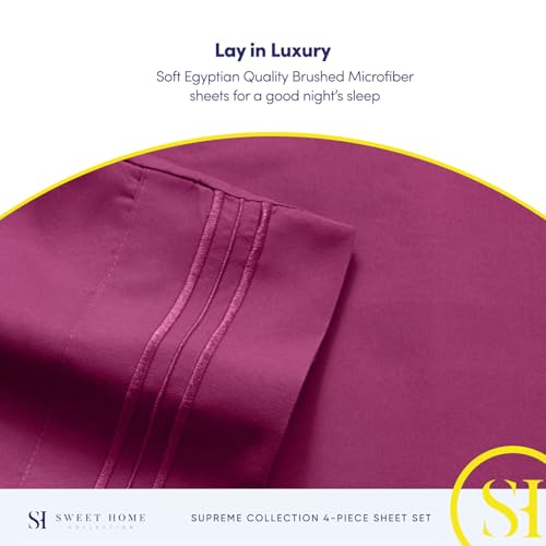 California King Sheet Sets - Breathable Luxury Sheets with Full Elastic & Secure Corner Straps Built In - 1800 Supreme Collection Cal King Deep Pocket Bedding Set, Sheet Set, California King, Berry