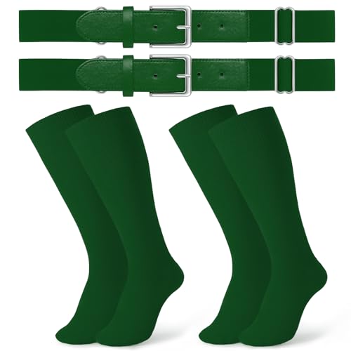 Image of JASGOOD 2 Pack Baseball Socks and Belt Combo Set Softball Socks and Belts Elastic Waist Belt for Youth and Adult Boys