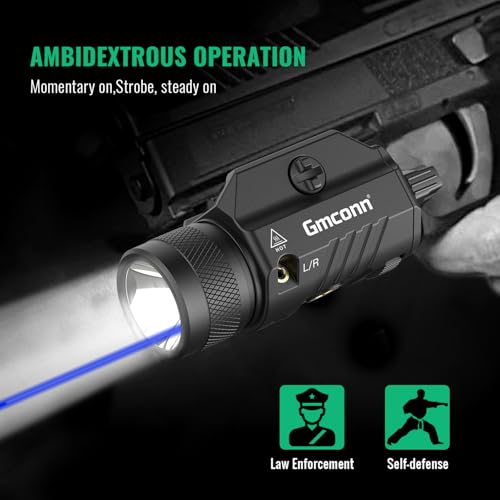 Image of Gmconn 1250 Lumen Tactical Flashlight Green Blue Red Laser Light Combo, Rechargeable Pistol Light with Strobe /Momentary Compatible with Picatinny