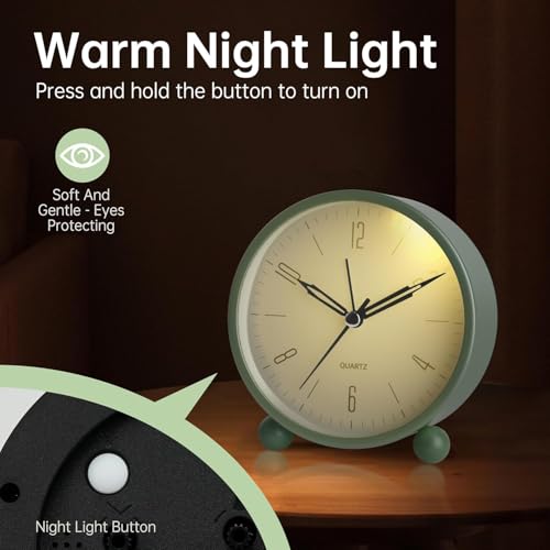 Image of MATSON Super Loud Alarm Clock for Heavy Sleepers Adults,Twin Bell Retro 4 Inch Silent Non-Ticking Quartz with Backlight, Metal dial, Alarm Clocks for Bedrooms Bedside (Green)