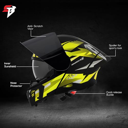 Image of Steelbird SBA-20 Shield X ISI Certified Flip-Up Graphic Helmet for Men and Women with Inner Chrome Sun Shield