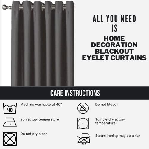 Olivia Rocco Blackout Eyelet Curtains Black Out Thermal Ring Top Curtain Pair Window Treatment Living Room Bedroom, 46" (Width) x 54" (Drop) Charcoal