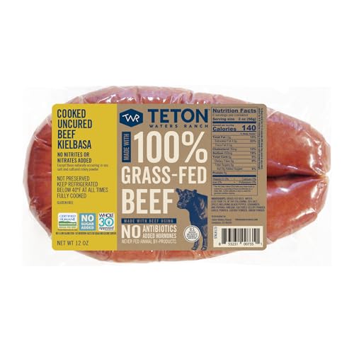 Teton Waters Ranch 100% Grass-Fed Beef Kielbasa Polish Rope Sausage, Uncured & No Sugar Added, Certified Humane - 12oz