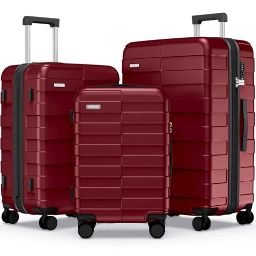 Vipbox Luggage Sets 3 Piece (3-Years VIP Service) Hardside Lightweight Expandable Ultra Durable Polycarbonate Carry On Travel Suitcase Set with TSA Lock Spinner Wheels, Wine Red image 8
