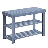 SONGMICS Shoe Rack Bench, 3-Tier Bamboo Shoe Storage Organizer, Entryway Bench, Holds Up to 286 lb, 11.3 x 27.6 x 17.8 Inches, for Entryway Bathroom Bedroom, Gray ULBS04GY