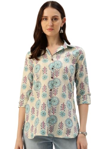 Image of feranoid Classic Collared Cotton Shirt with 3 /4 Sleeve for a Timeless Casual Look