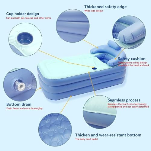 Aufblasbare Badewanne für Dusche | Tragbare Hydromassage Badewanne aus PVC mit Sitzmatte | Spa Bad für Erwachsene Männer Frauen | Ideal für Ehemann Sohn Tochter