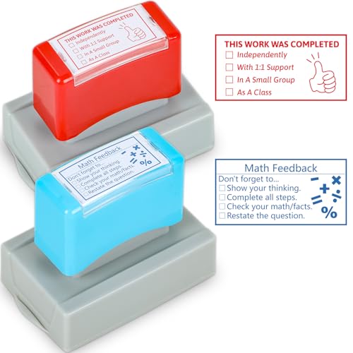 2 PCS Teacher Stamps for Classroom Self-Inking Math Feedback Stamp Set Completed Grading Checkbox Rubber Behavior Teacher Stamps for Back to School Homework Feedback Student Dormitory Supplies Gift