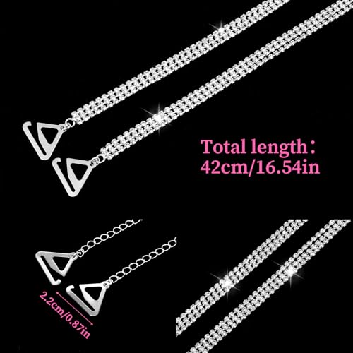 Detachable Rhinestones Bra Shoulder Chain, 1 Pair Rhinestone Bra Straps Adjustable Crystal Summer Body Jewelry Wedding Bridal Bling Underwear Chain for Women Dress Jewelry Lingerie Straps2