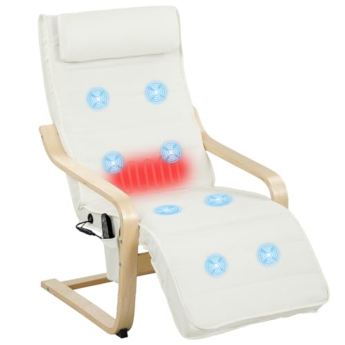 HOMCOM Fauteuil de Salon, Fauteuil Relax massant et Chauffant avec Dossier Haut, Appui-tête, Repose-Pieds réglable, télécommande et Poche latérale, Tissu...