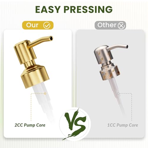 AmazerBath Soap Dispenser, 2 Pack Green Glass Soap Dispenser with Pump Stainless Steel, 14.2OZ Luxury Gold Hand Soap Bottles Bathroom Kitchen by AmazerBath - Used condition - Image 3