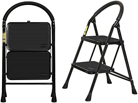 XinSunho 2 Step Ladder Small Folding Step Stool with Handgrip, Portable Stool Ladders with Non-Slip Wide Pedal, Household Ladder for Adults 330lbs Capacity, 2 Steps