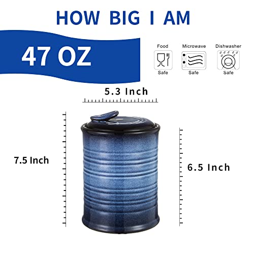 Nihow Ceramic Food Storage Jar: 47 Fl Oz Container With Air Tight Ceramic Lid For Flour/Sugar/Rice/Coffee Bean/Cookies/Candy/Cereal - Seal Damp-Proof Canister For The Kitchen - Piece Of 1 (Blue) #TOP1