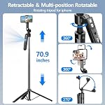 Auto Face Tracking Tripod 360° Rotation with Stand, 70.9" Ai Motion Tracking Tripod, Motion Sensor Phone Tripod Stand, Selfie Stick Rotation Tripod with Remote, for Vlog/Live Stream/Video Recording