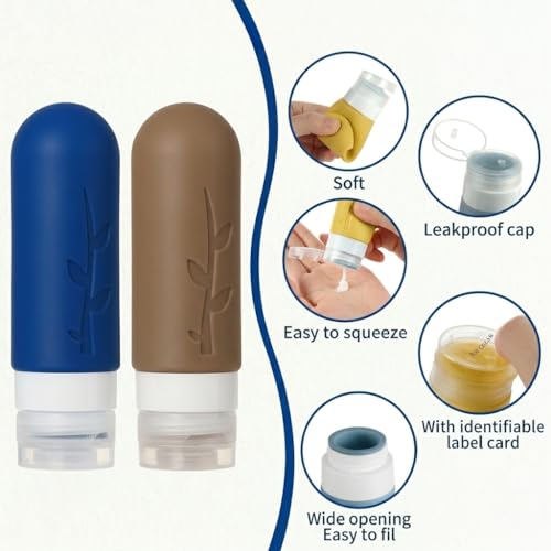 Image of DEPOZA Travel Bottles Kit (16 Pack) - TSA Approved, Leak Proof Silicone Squeezable Containers for Toiletries. Complete Set with Jars, Sprayers & Bag (Dark blue)