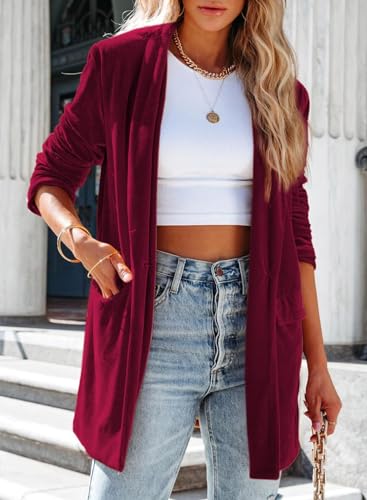 Happy Sailed Women's Velvet Blazer Jackets Casual Long Sleeve Lapel Collar Pocketed Blazer Suits Work Outfits3