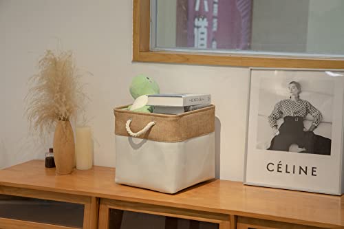 Large Cube Storage Baskets Organizer (10.5" X 10.5" X 11") For Clothes Toys Towel Books, Canvas Fabric Sturdy Collapsible Storage Boxes With Cotton Handles For Closet, Shelves (Beige/Brown, 6 Pack) #TOP3