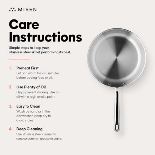 Image of Misen 5-Ply Stainless Steel 6 inch Frying Pan - Professional Cookware for Induction, Gas and Electric - Dishwasher Safe, Oven Safe to 800F - Durable, Versatile, Even Heating