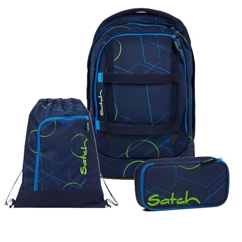 Satch Pack Schulrucksack Set 3tlg. inkl. Schlamperbox und Sportbeutel (Blue...