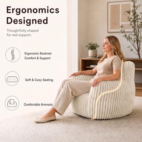 MaxiBean Bean Bag Chair — Plush Faux Fur Memory Foam, Ultra Soft Floor Lounger for Bedroom, Dorm, Playroom & Small Spaces (Small Stripe White) by MaxiBean - Used condition - Image 3