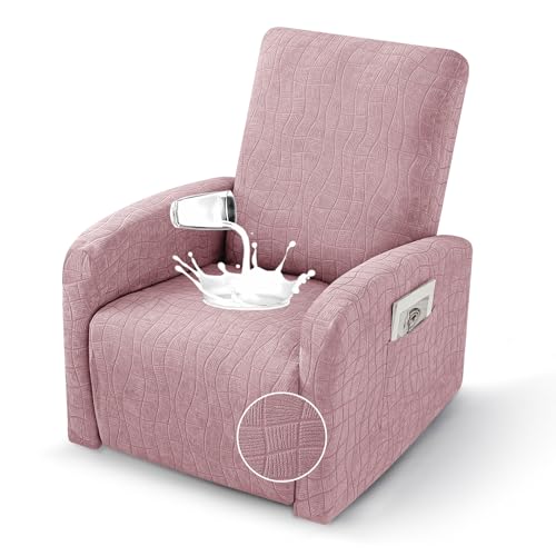 MAXIJIN Waterproof Small Recliner Chair Covers 3 Pieces Recliner Cover that Stay in Place, Lazy Boy Chair Slipcovers with Pockets Reclining Protector for Pet (Small Recliner, Dusty Pink)