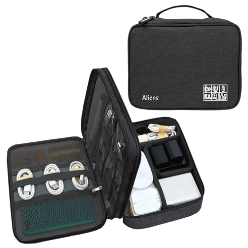 Image of Aliens Double Layer Gadget Travel Tech Organizer Case Bag Pouch /Electronic /Toiletry Organiser /Cosmetic Kit Polyester Water-Proof for Ipad,Charger,Hard Disk,Cables,Laptop & PC Accessories-Black