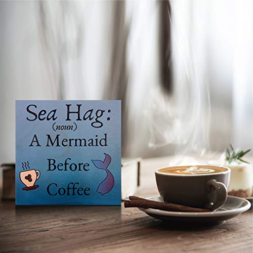 JennyGems Sea Hag A Mermaid Before Coffee – Funny Coffee Sign, Wooden Desk or Wall Decor, Ocean-Inspired Gift - Image 5