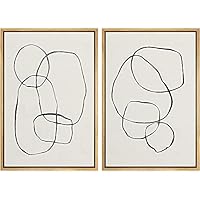 SIGNWIN Framed Wall Art Print Set Oblong Circles and Ovals Over Tan Background Abstract Swirly Digital Art Modern Art Mid-Century Modern Expressive for Living Room, Bedroom, Office - 16