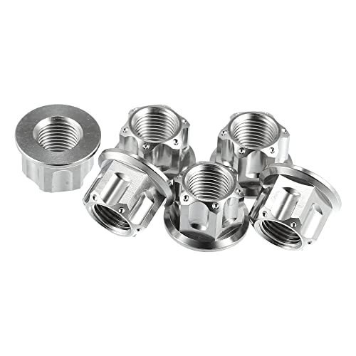 Motoforti 6pcs Titanium Alloy M12 Pitch 1.25mm Flange Bolt Nut for Bicycle Motorcycle Motor Bike Rear Wheel Axle Sprocket Car Modification Silver Tone