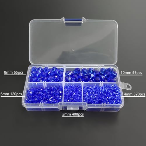 Image of Sapphire Blue Rondelle Glass Beads for Jewelry Making, Faceted Briolette Crytal Spacer Beads for Bracelet Necklace Earring (2mm 4mm 6mm 8mm 10mm Mixed Sizes, 1000pcs)