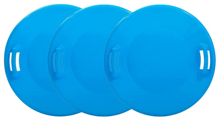 Superio Round Snow Saucer Sleds- 24” Plastic Disc Sleds for Kids and Adults- Heavy Duty Sled Discs with Handles for Downhill Sledding, Winter Outdoor Sports, (Blue)