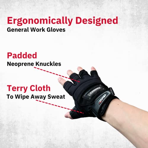 Cestus Tremblex-5, Anti Vibration Gloves, Fingerless Work Gloves For Men, Durable Gel Padded Palm With Grip (Medium),Black #TOP2