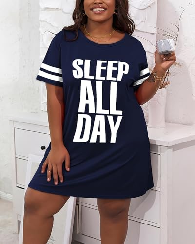 Womens Loose Fit Plus Size Letter Print T Shirt Dress Soft Breathable Nightdress Casual Street Daily Homewear