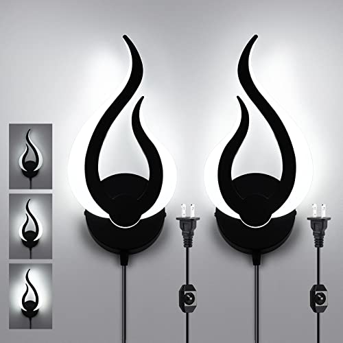 LIGHTESS Plug in Wall Sconce Set of 2 Dimmable LED Wall Lamps 12W Modern Indoor Wall Lamp Acrylic Wall Lighting with 6FT Plug in Cord for Living Room Bedroom Stairs, Cool White