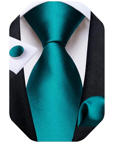 Image of DiBanGu Mens Solid Color Tie and Pocket Square Set Woven Silk Plain Necktie & Handkerchief for Men Wedding Party Formal