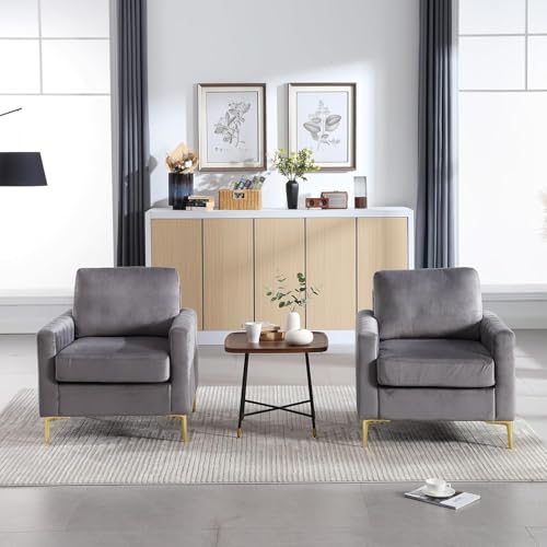 Image of Modern Armchair Single Sofa Chair for Small Wingback Chair | High Back Wing Chair | Single Seater Chair for Living RoomSet of 2 Chairs (Grey A)
