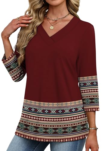 Image of XIEERDUO 3 /4 Length Sleeve Womens Tops V Neck T Shirts Summer Clothes Basic Blouses Dressy Casual 2026 Spring Outfits